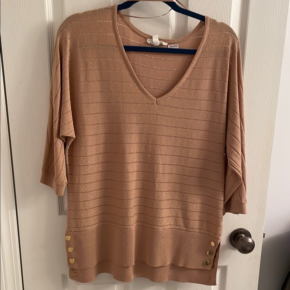 Gold Striped V-Neck Sweater